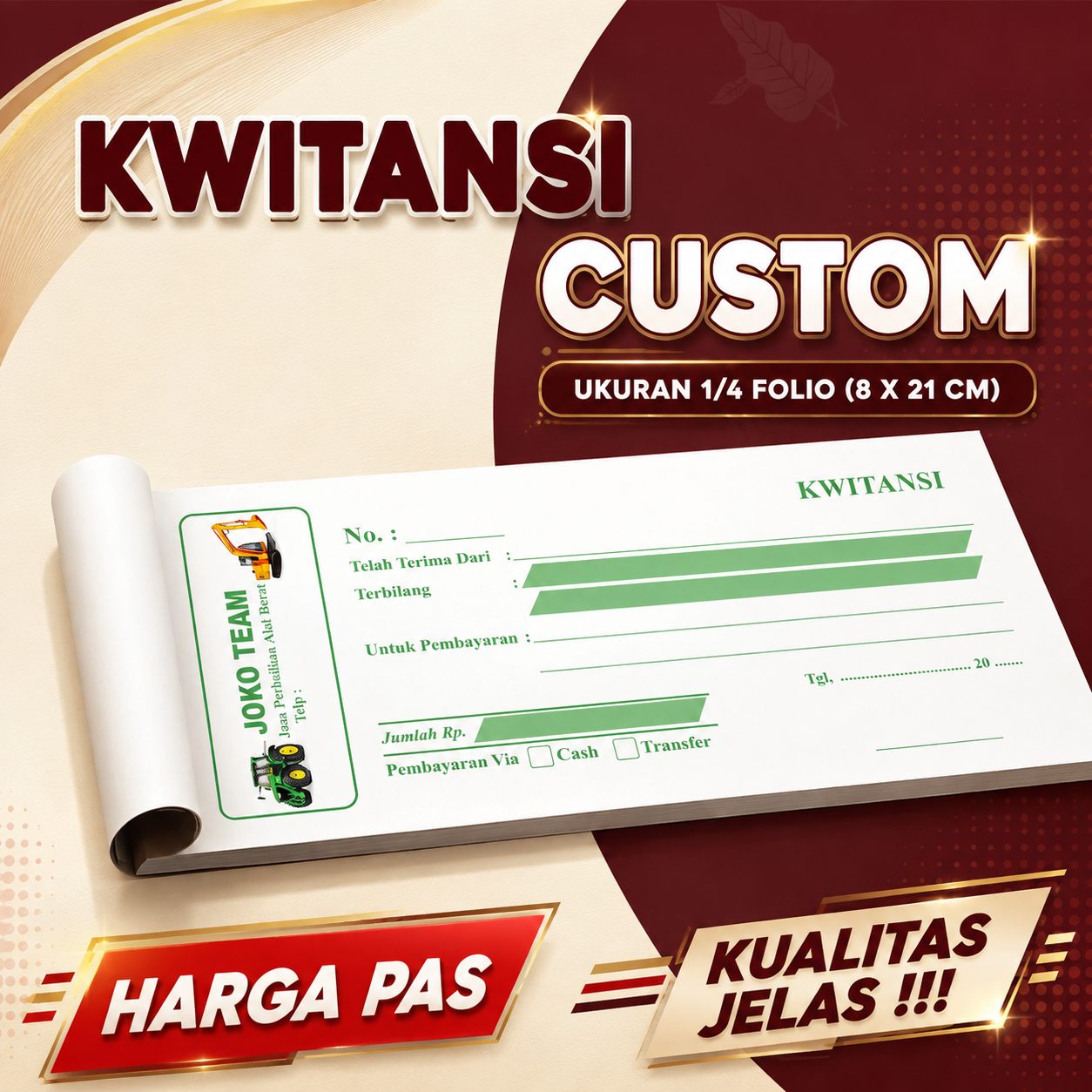 Kwitansi Custom 1/4 Folio Uuran 10x16 cm