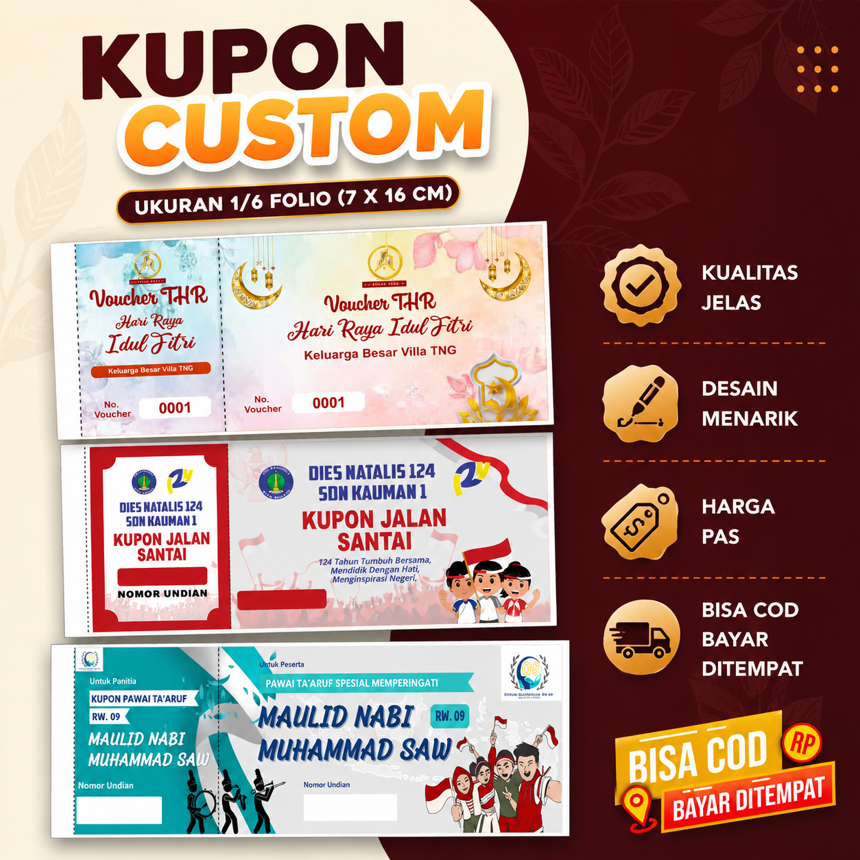 Kupon Custom Ukuran 8x16 cm